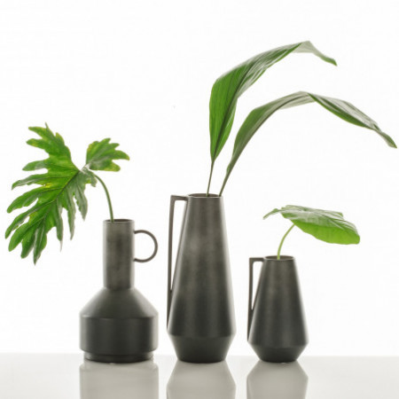 Vaso LADY-B in ceramica effetto pietra colore antracite, 16x16x36 cm