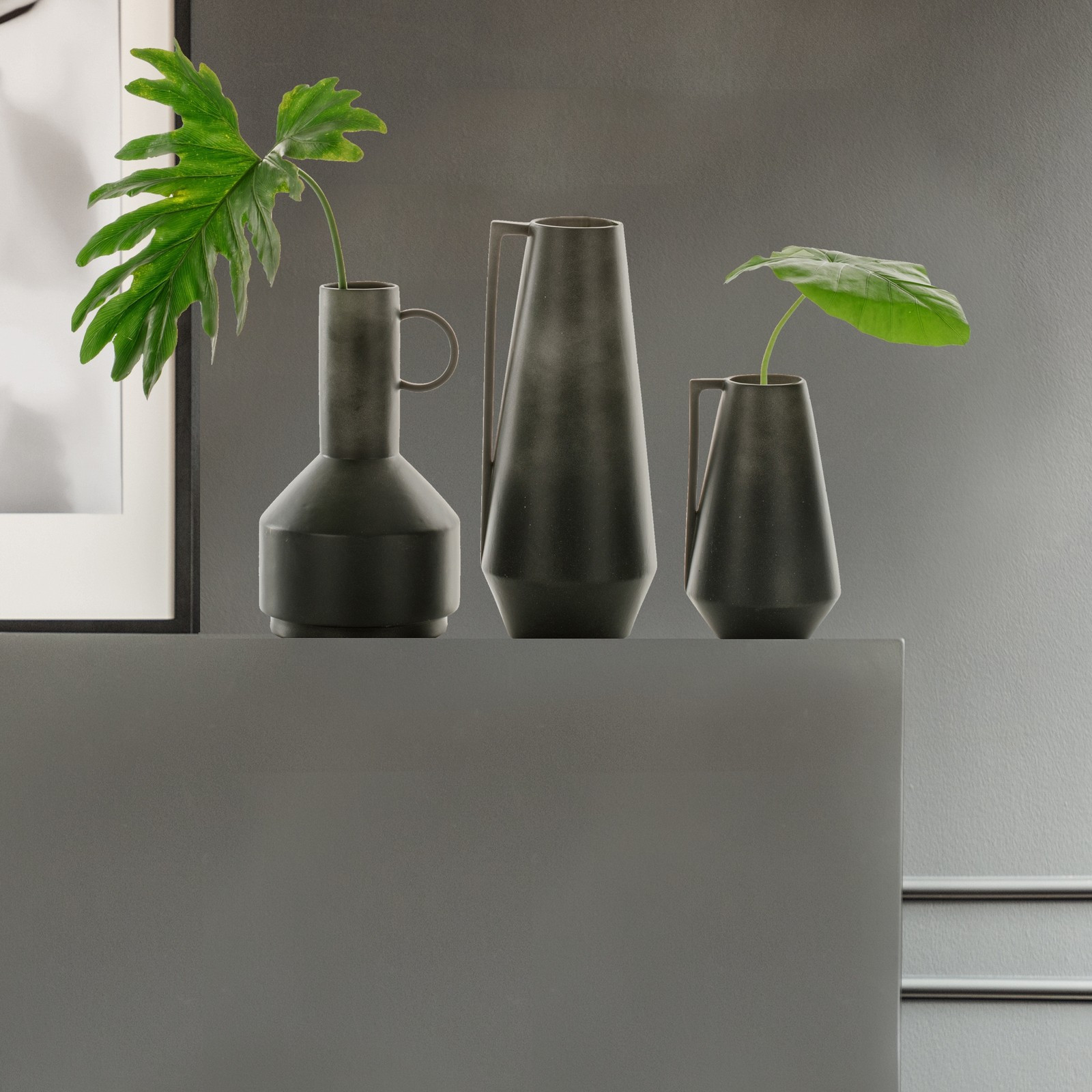 Vaso LADY-C in ceramica effetto pietra colore antracite, 18x18x31 cm