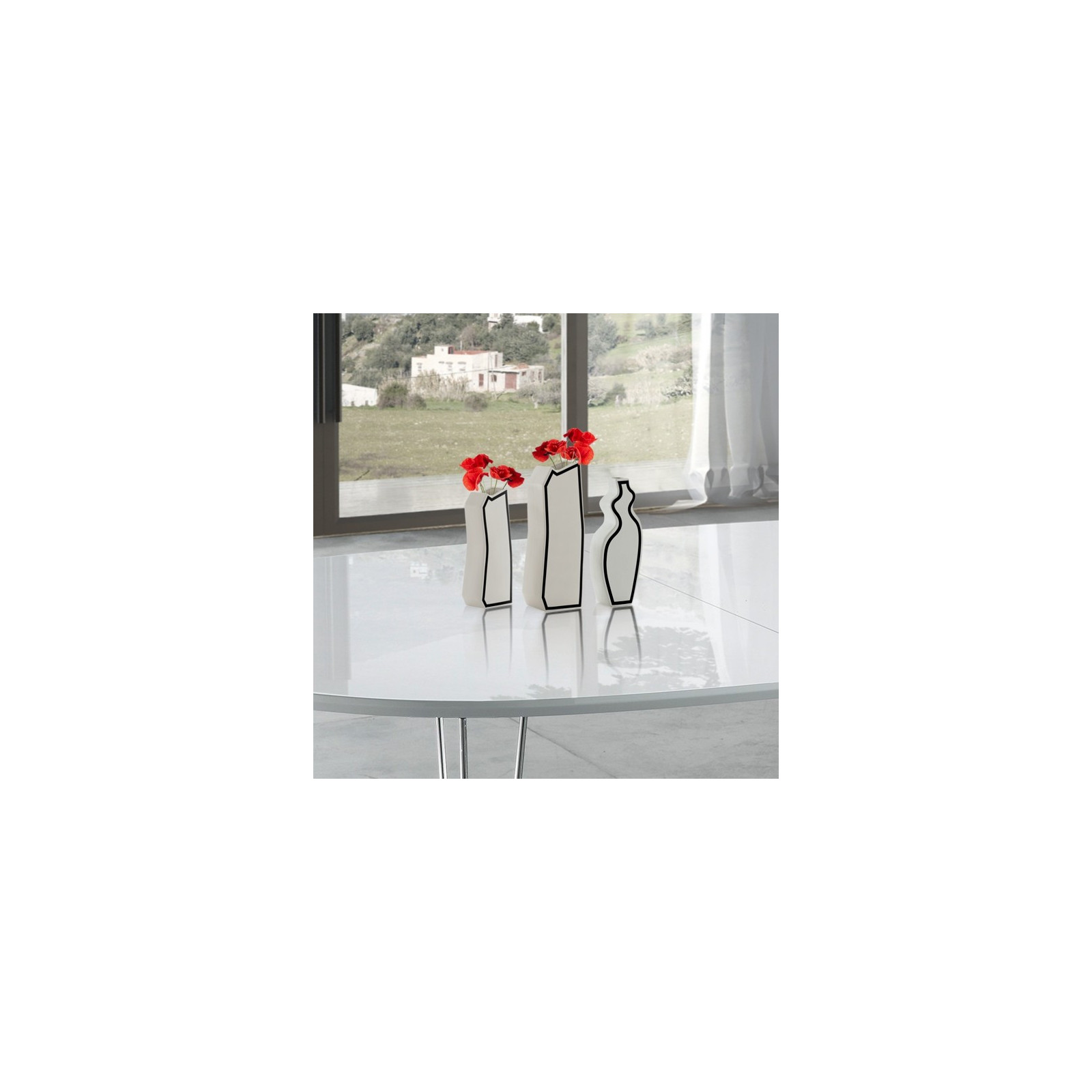 Vaso COMICS-C in ceramica colore bianco opaco, 15x10x41 cm