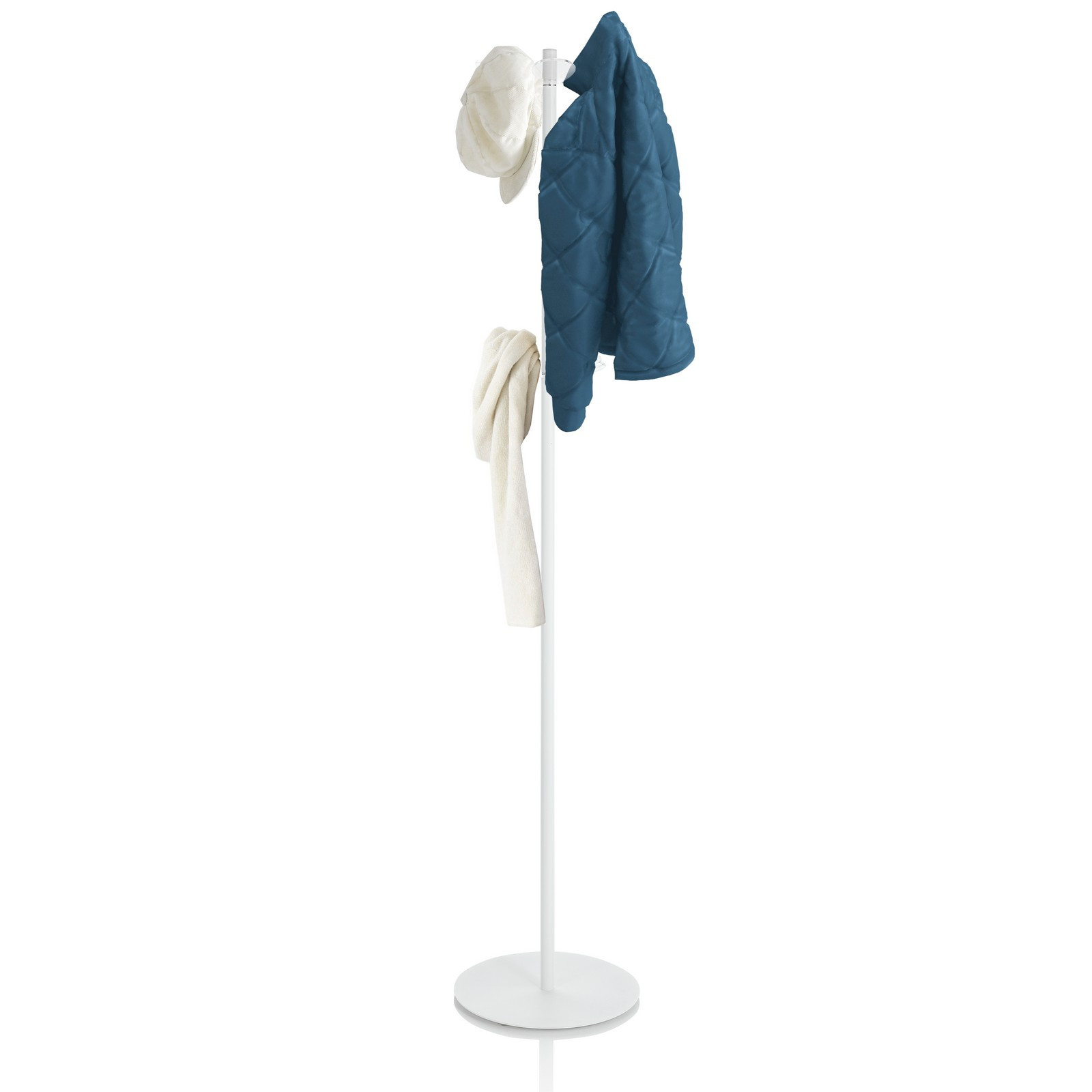Appendiabiti Markku in Acciaio Bianco Opaco Pomelli in Acrilico Trasparente, h170xd34 cm Appendiabiti Markku in Acciaio Bianco Opaco Pomelli in Acrilico Trasparente, h170xd34 cm