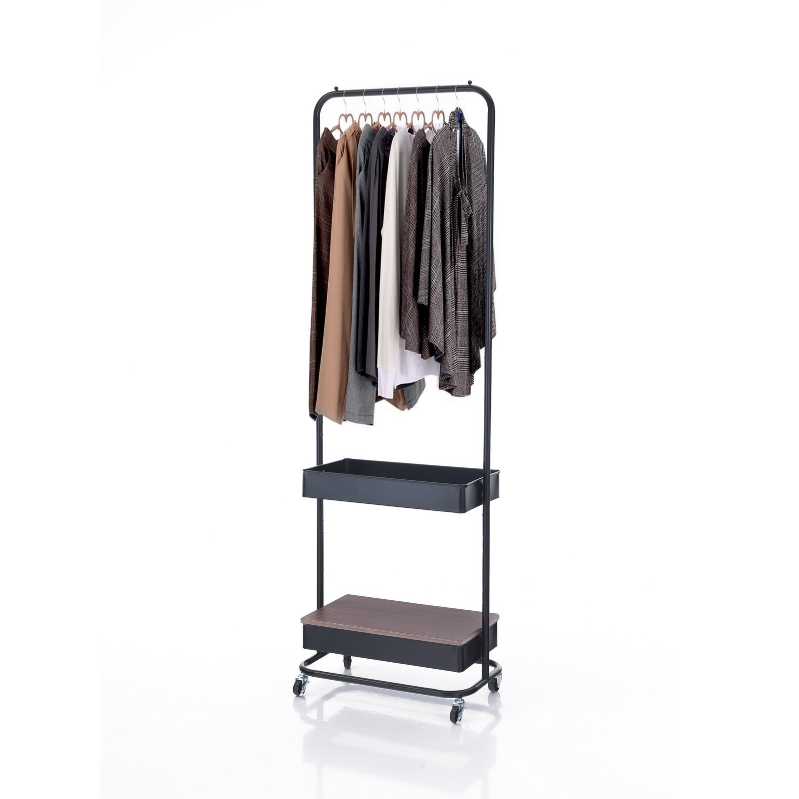 Stender Aino in Acciaio Nero Opaco Ripiano Effetto Legno, 60x37xh190 cm