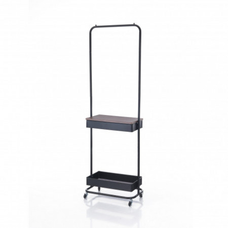 Stender Aino in Acciaio Nero Opaco Ripiano Effetto Legno, 60x37xh190 cm