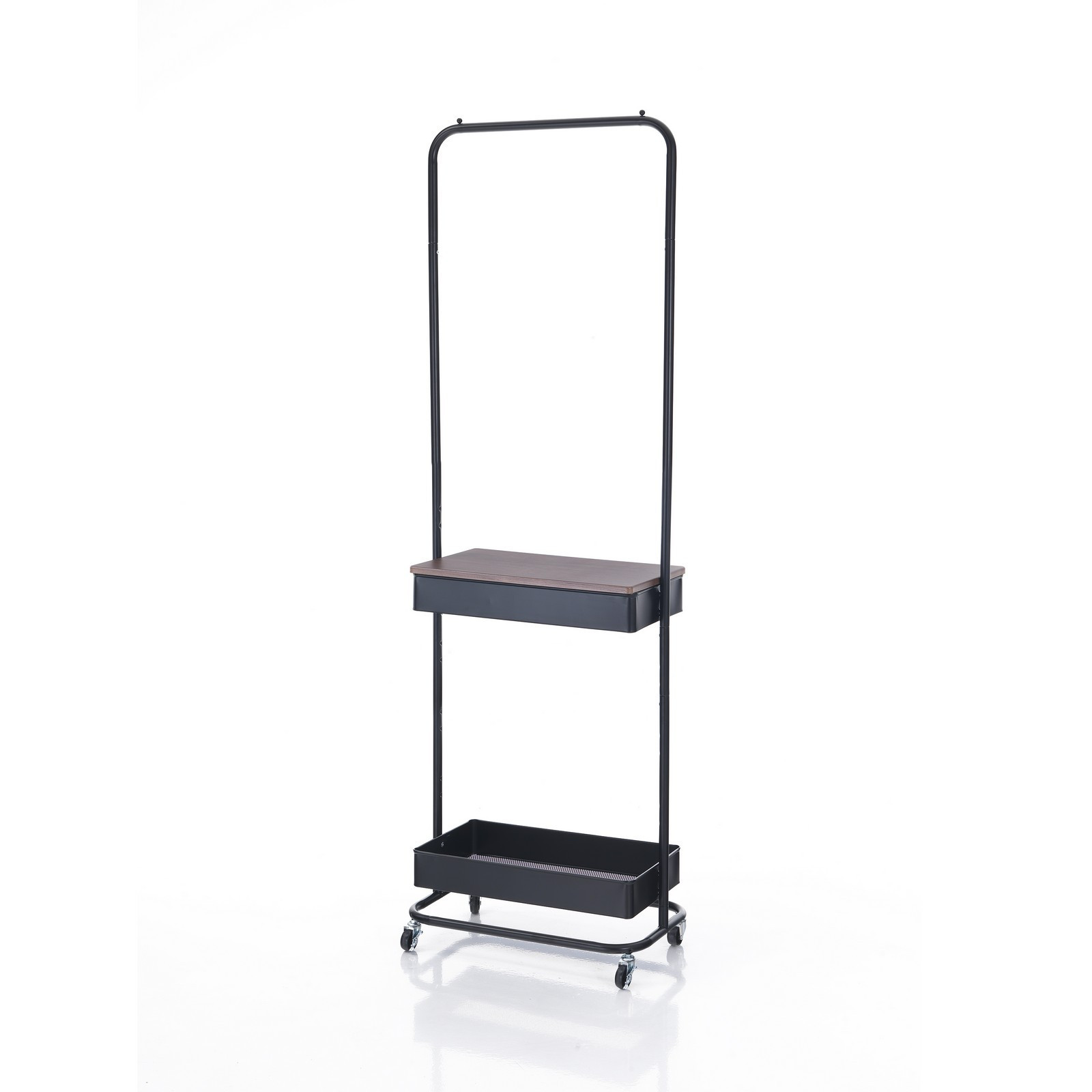 Stender Aino in Acciaio Nero Opaco Ripiano Effetto Legno, 60x37xh190 cm