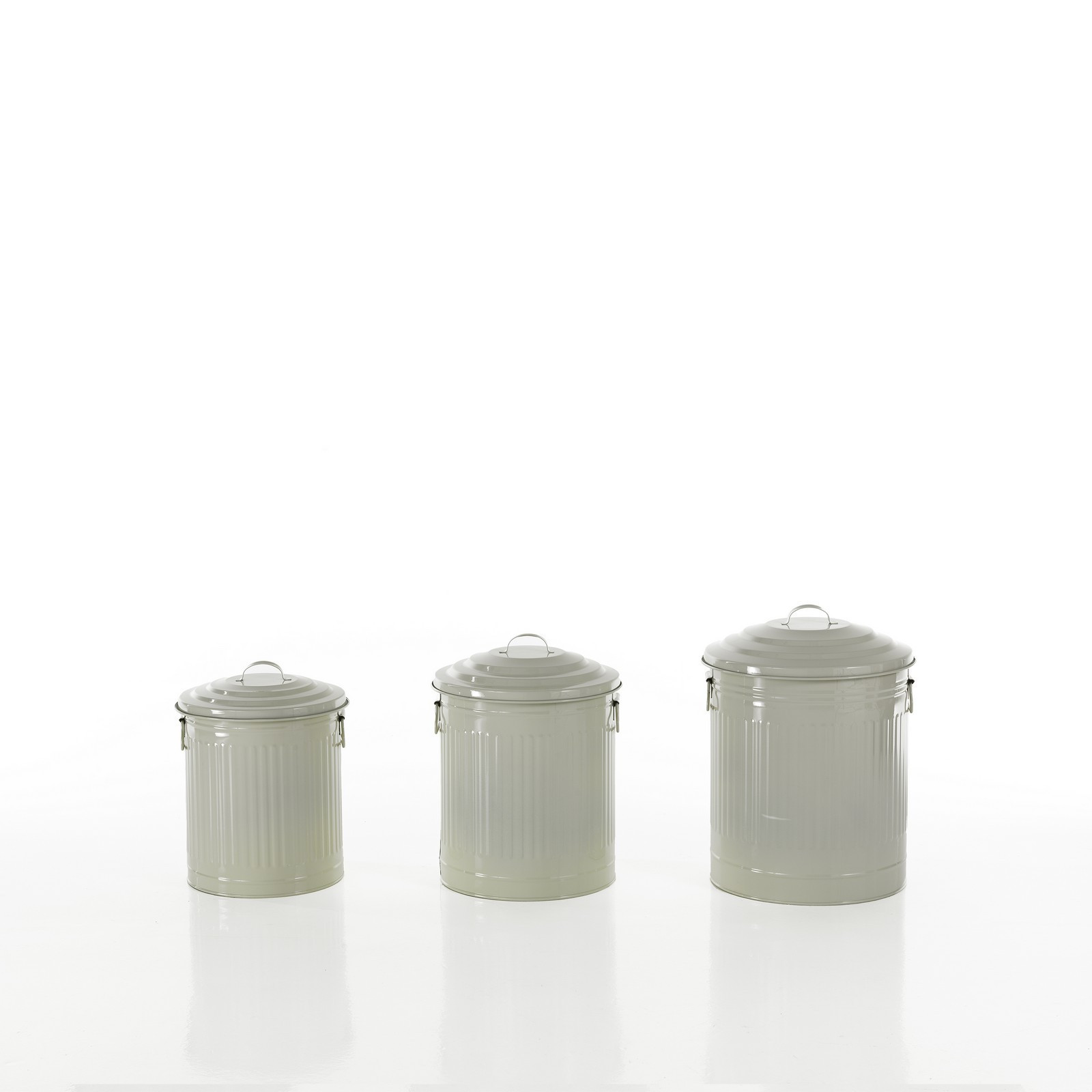 Set 3 Mini Pattumiere Helmi in Metallo Colore Avorio Lucido