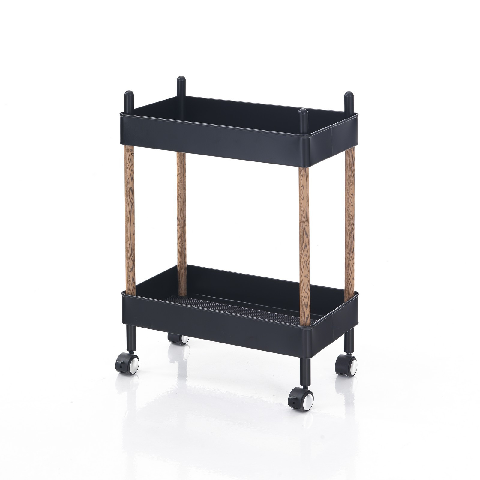 Carrello con Ruote Vili in Acciaio Nero Opaco e Effetto Legno