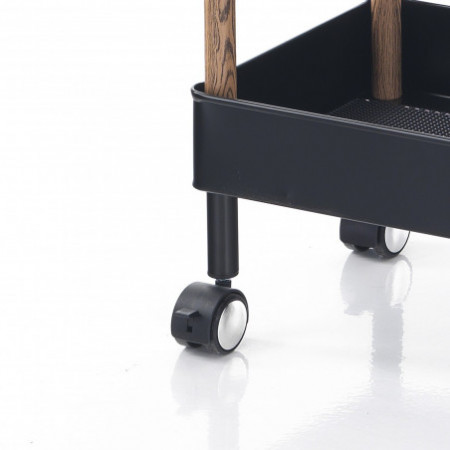 Carrello con Ruote Vili in Acciaio Nero Opaco e Effetto Legno, 31x55.5xh79 cm