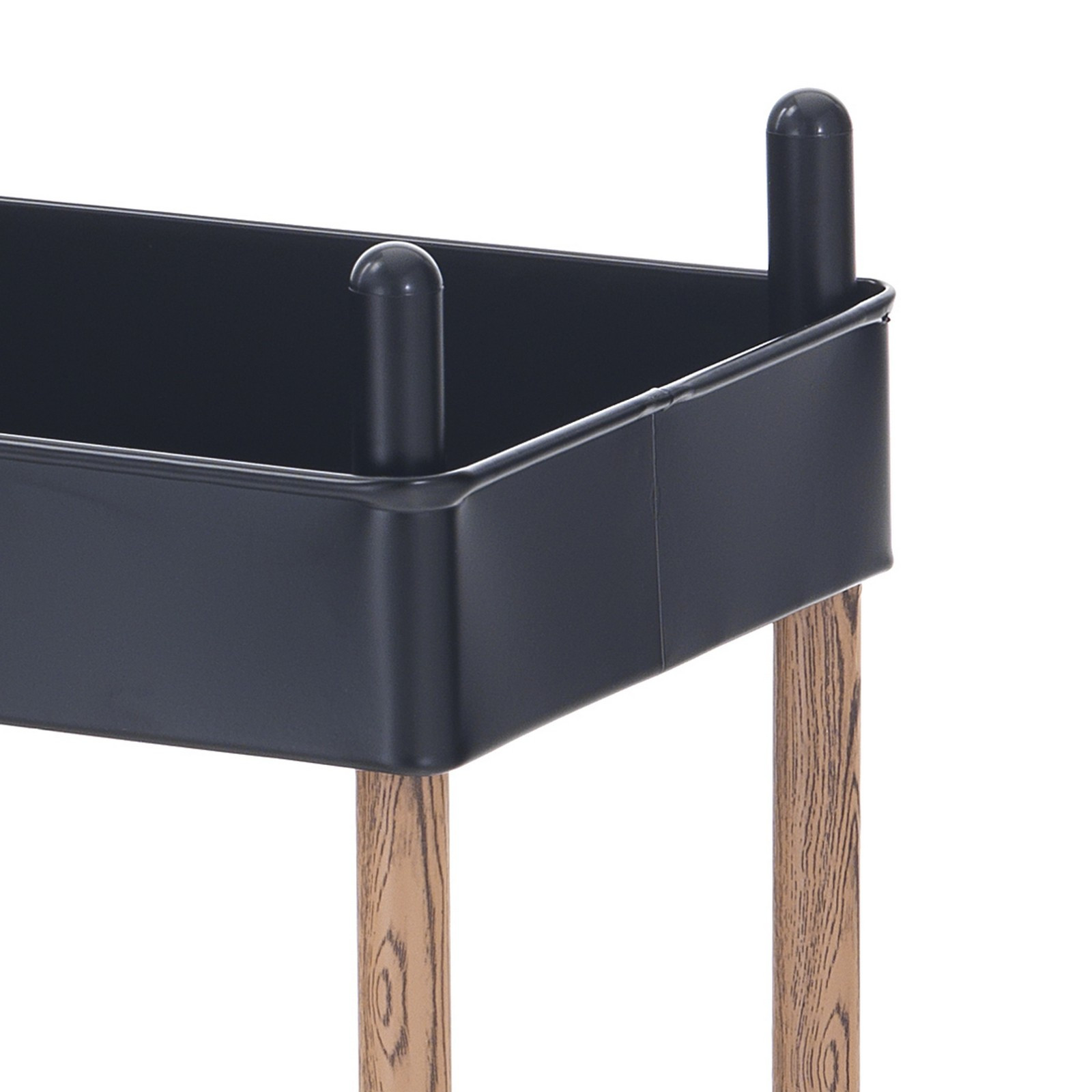 Carrello con Ruote Vili in Acciaio Nero Opaco e Effetto Legno, 31x55.5xh79 cm