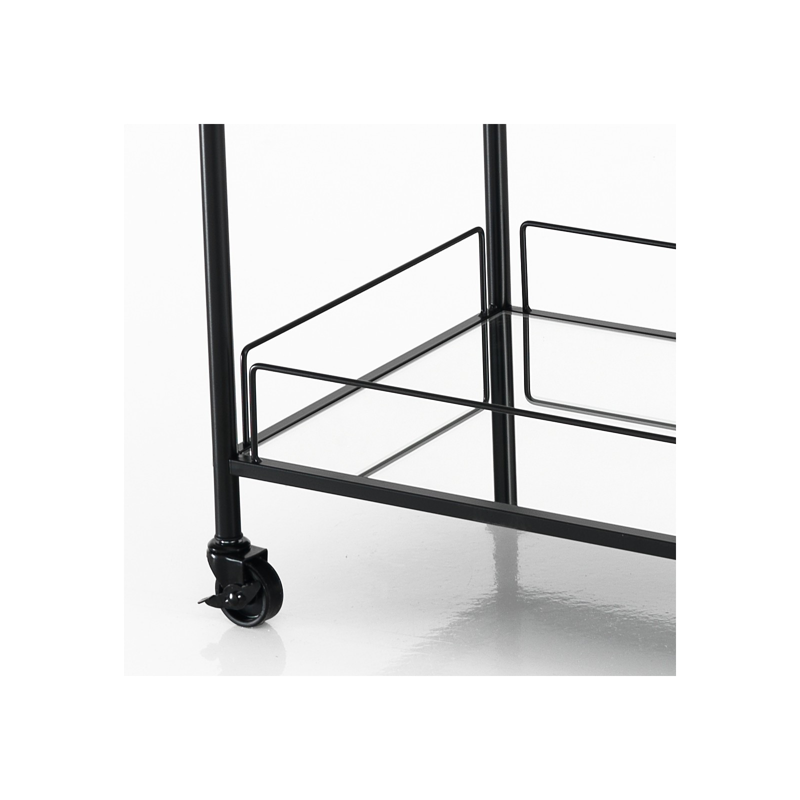 Carrello con Ruote Anton in Metallo Nero Opaco e Vetro Temprato, 73x40