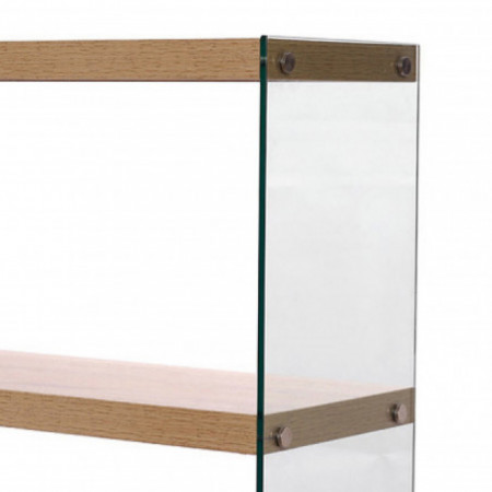 Libreria 4 Ripiani Skandy in Vetro Trasparente e finitura Rovere, 75x29.5xh120 cm