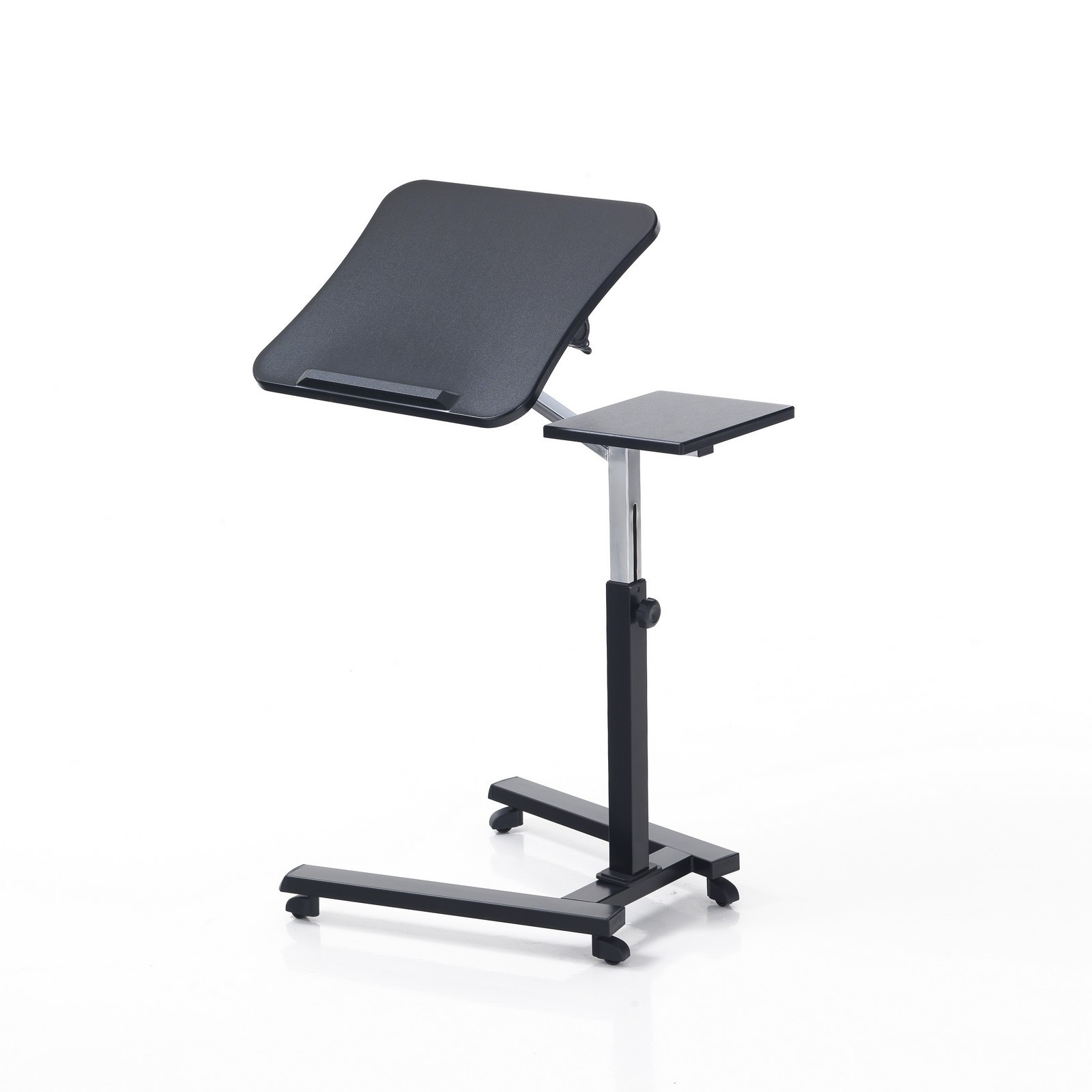 Carrello Porta Notebook e Tablet Jonna in Acciaio Cromato e Nero Opaco regolabile, 65x50xh72-102 cm