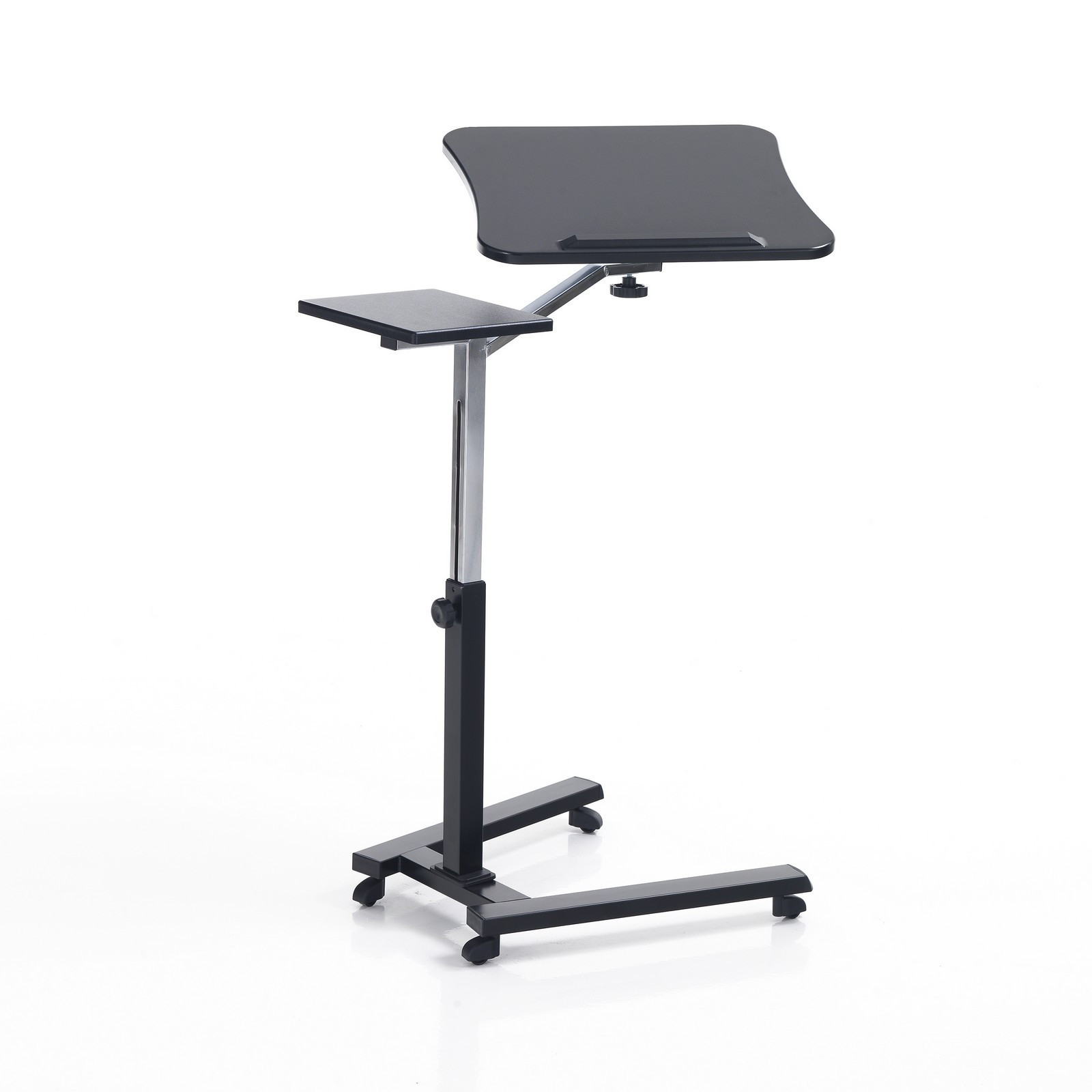 Carrello Porta Notebook e Tablet Jonna in Acciaio Cromato e Nero Opaco regolabile, 65x50xh72-102 cm