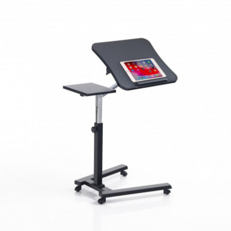 Carrello Porta Notebook e Tablet Jonna in Acciaio Cromato e Nero Opaco regolabile, 65x50xh72-102 cm