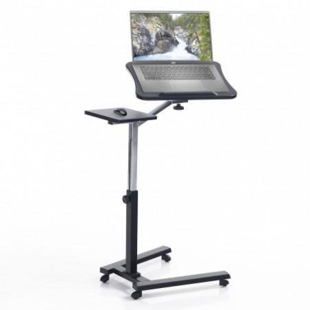 Carrello Porta Notebook e Tablet Jonna in Acciaio Cromato e Nero Opaco regolabile, 65x50xh72-102 cm