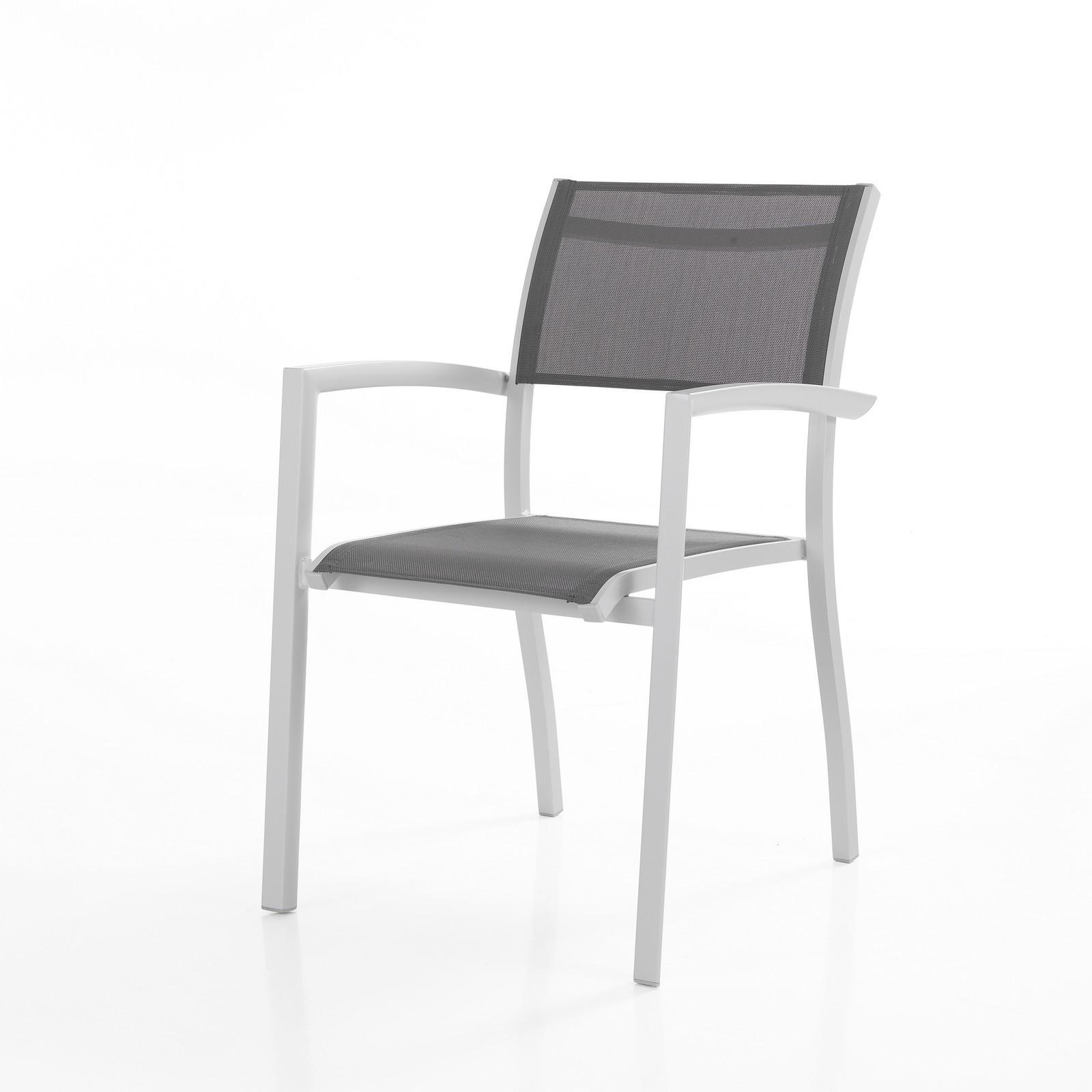 Sedia con Braccioli Interno e Esterno Varadero in Alluminio Bianco Opaco e Tessuto Grigio