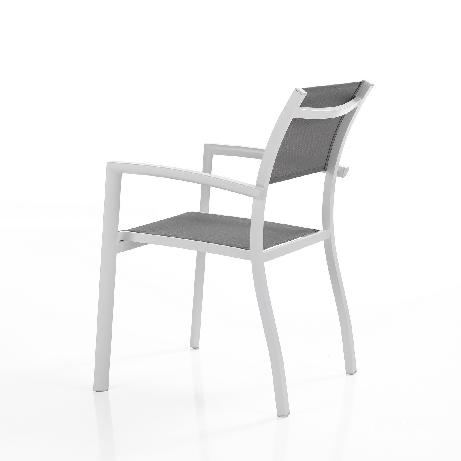 Sedia con Braccioli Interno e Esterno Varadero in Alluminio Bianco Opaco e Tessuto Grigio, 56x62xh86 cm