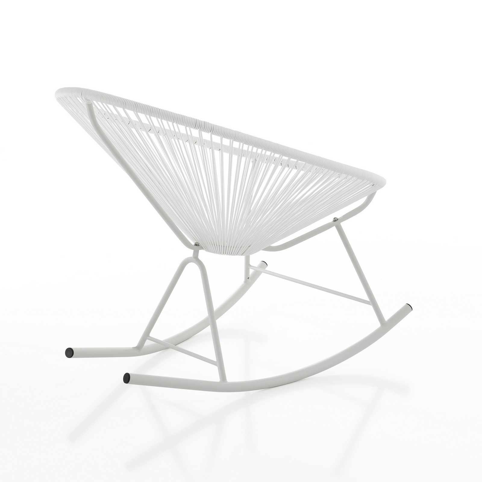 Poltrona a Dondolo da Interno e Esterno Bali White in Metallo Bianco Opaco e Cordoncino Bianco, 70x87xh80 cm