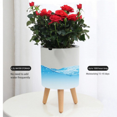 Vaso Autoinnaffiante Esterno Interno Carlotta - C Bianco Opaco e Legno Massello finitura Rovere 3.5 litri, d33xh48 cm