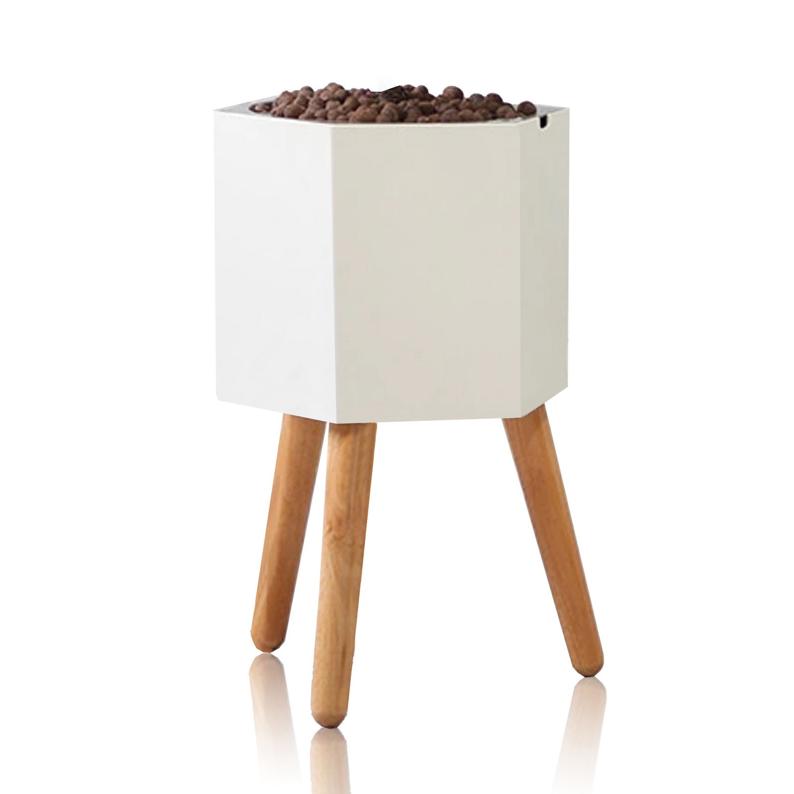 Vaso Autoinnaffiante per Esterno e Interno Carlotta - D Bianco Opaco e Legno Massello finitura Rovere 2.8 litri