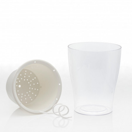 Vaso Autoinnaffiante per Esterno e Interno Fiordaliso Large Bianco Opaco e Trasparente, d17.3xh21.2 cm