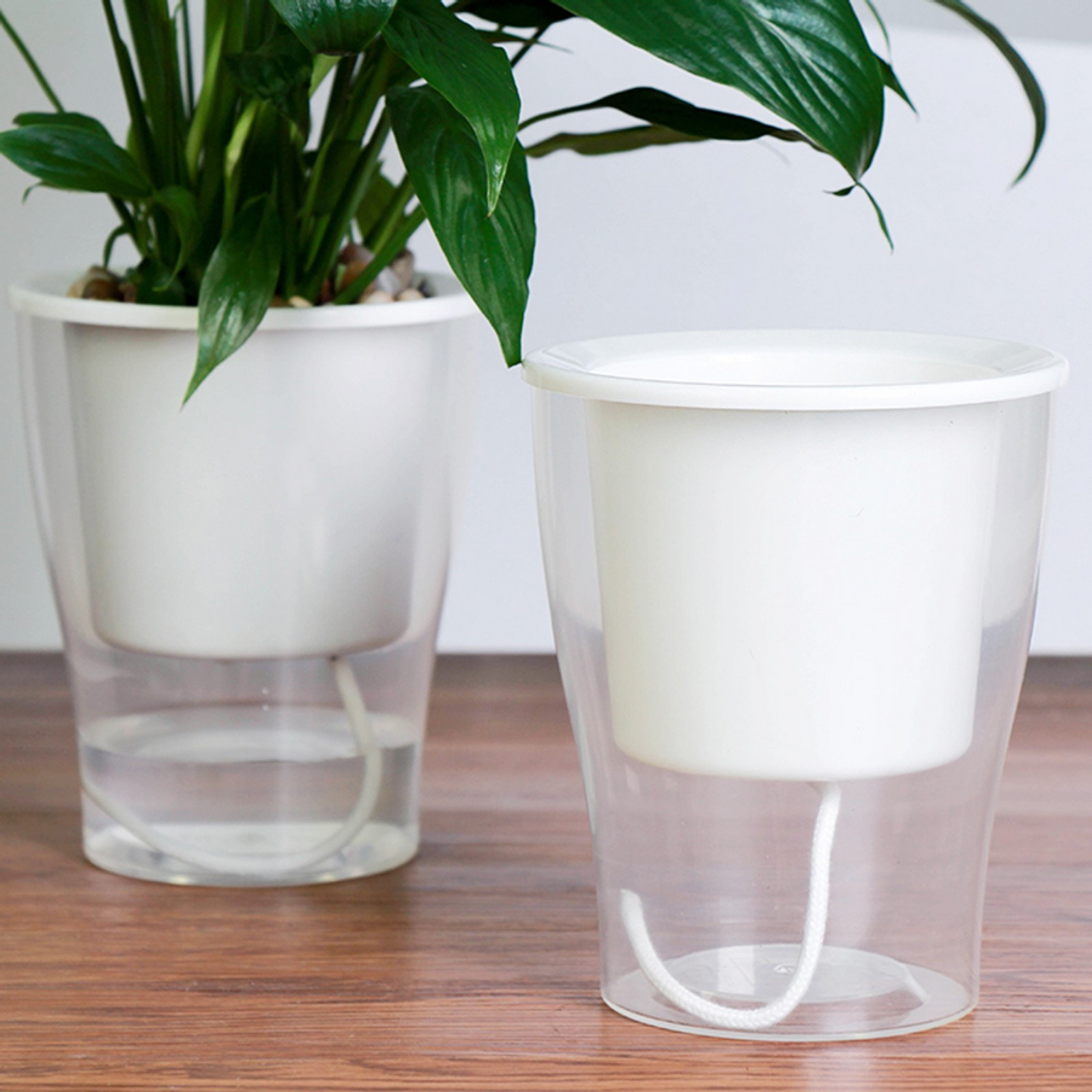Vaso Autoinnaffiante per Esterno e Interno Fiordaliso Large Bianco Opaco e Trasparente, d17.3xh21.2 cm