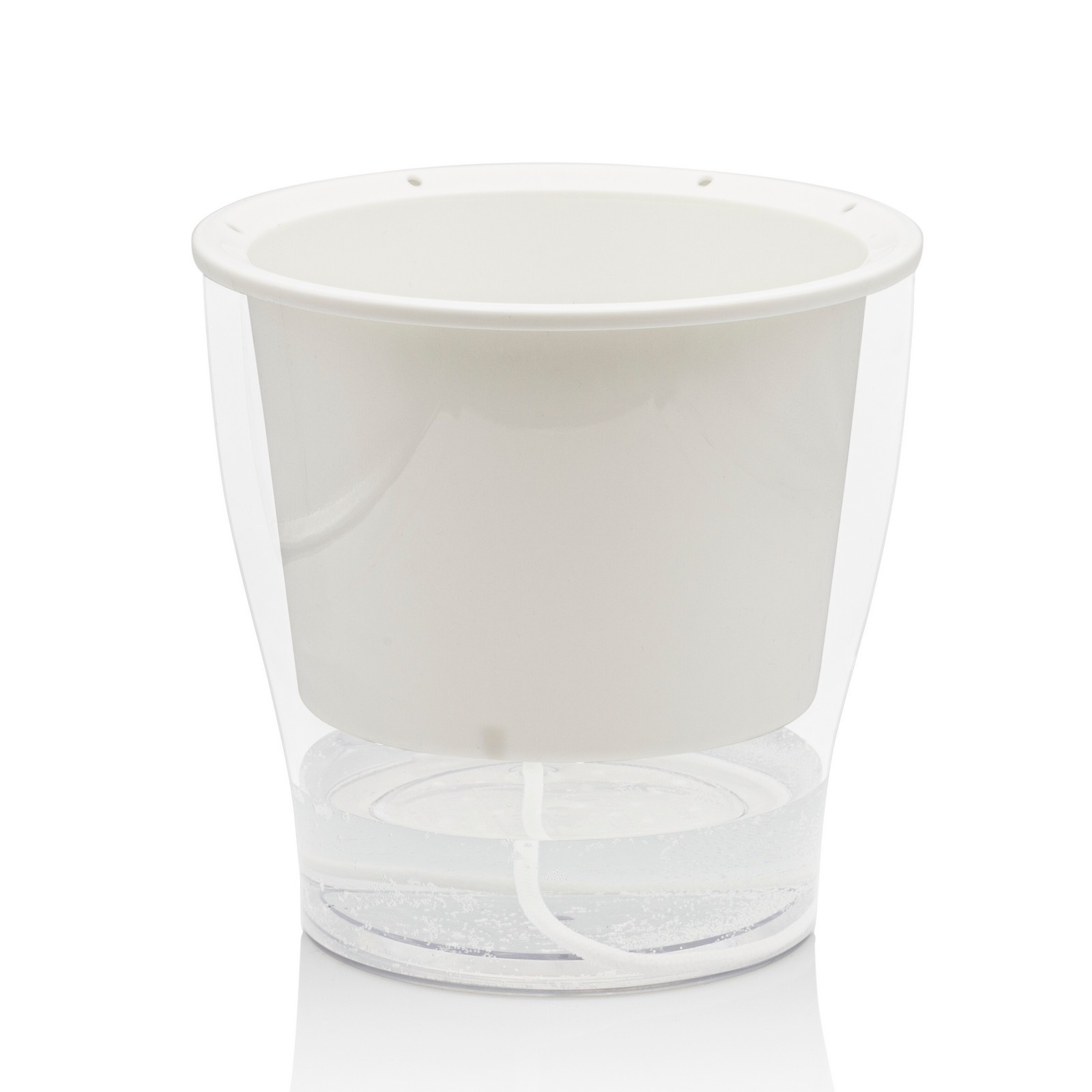 Vaso Autoinnaffiante per Esterno e Interno Fiordaliso Medium di Bianco Opaco e Trasparente