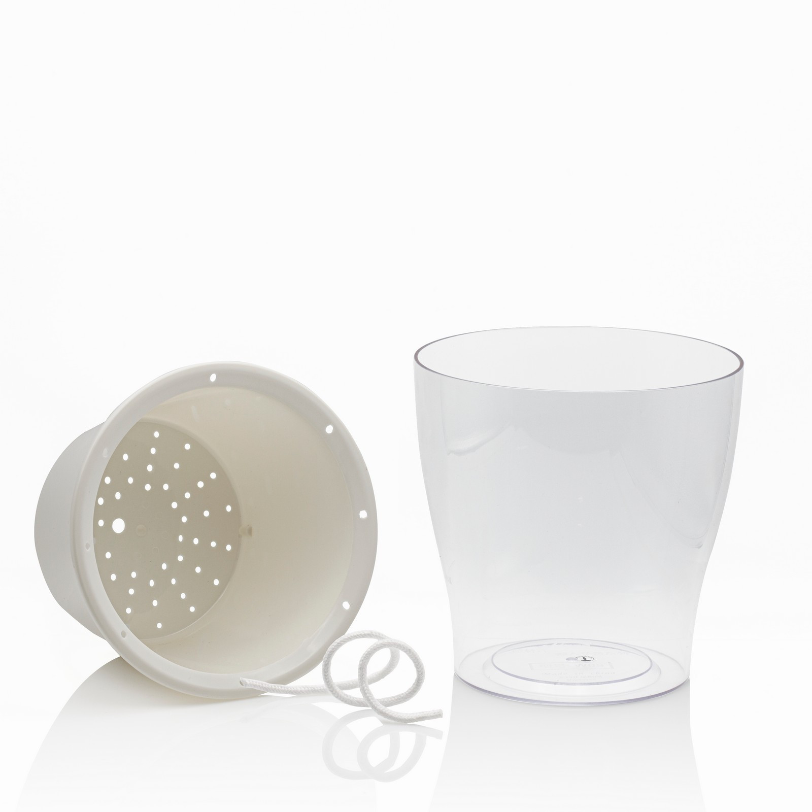 Vaso Autoinnaffiante per Esterno e Interno Fiordaliso Medium di Bianco Opaco e Trasparente, d17.3xh17 cm