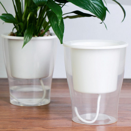 Vaso Autoinnaffiante per Esterno e Interno Fiordaliso Medium di Bianco Opaco e Trasparente, d17.3xh17 cm