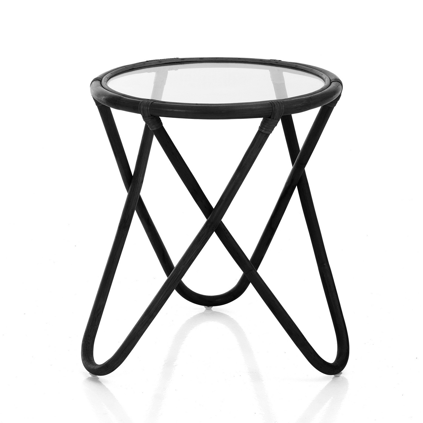 Tavolino NEK BLACK in rattan nero e vetro  cm D. 47 x H.55