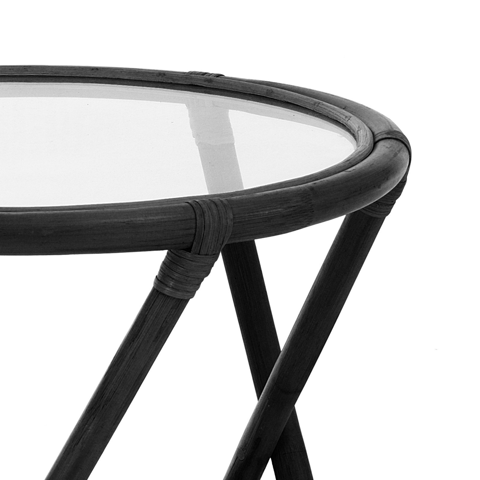 Tavolino NEK BLACK in rattan nero e vetro cm D. 47 x H.55