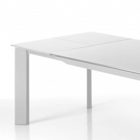 Tavolo Allungabile in Vetro temprato Cristopher 160 White Top verniciato Bianco e base in metallo Bianco opaco, 160-220 x 80 cm