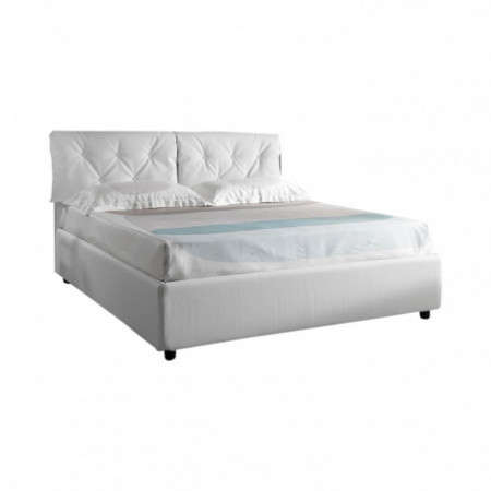 Letto Fisso Matrimoniale ANNALUNA 160 pelle sintetica Bianca rete cm. L.160 P.190