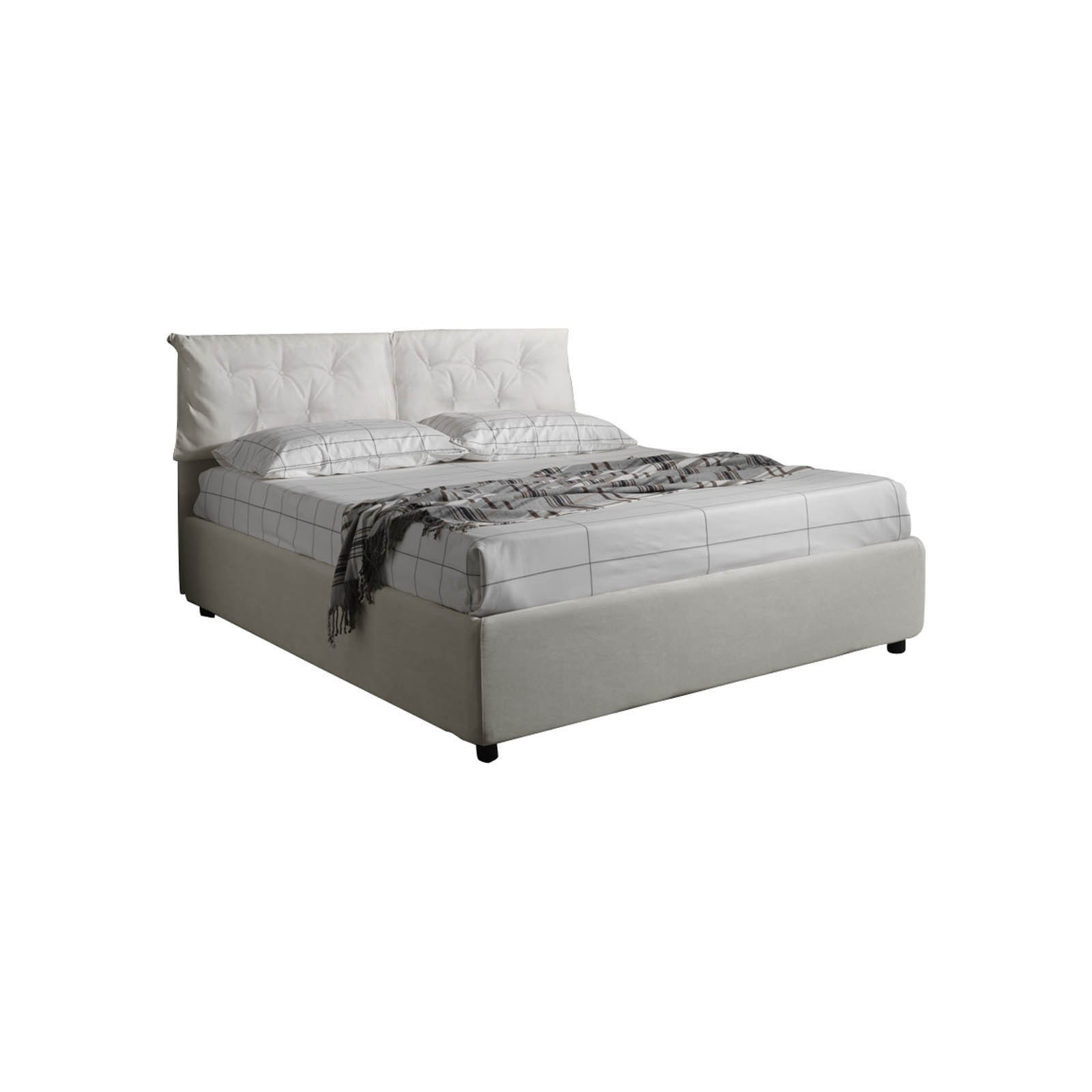 Letto Fisso Matrimoniale ANNALUNA 160 tessuto effetto velluto (microfibra) Panna rete cm. L.160 P.190