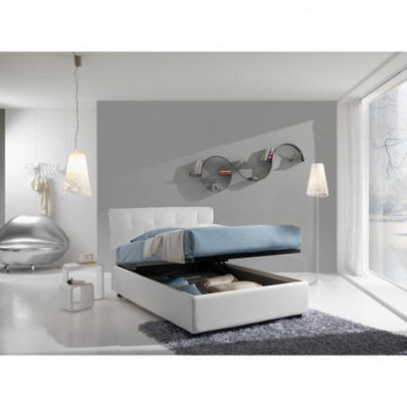 Letto Contenitore 1 Piazza e Mezzo ANNALUNA 120 pelle sintetica Bianca box contenitore rete cm. L.120 P.190