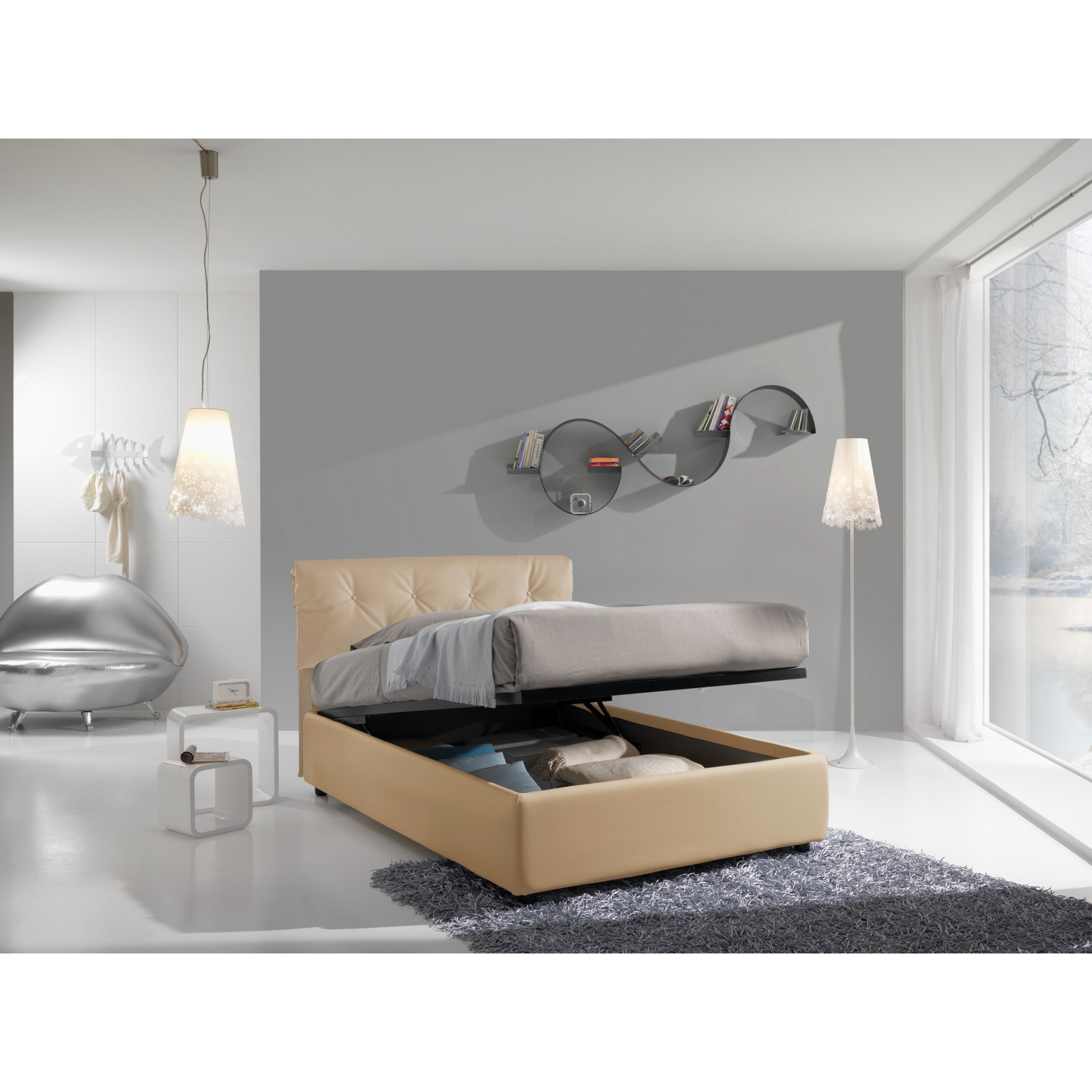 Letto Contenitore 1 Piazza e Mezzo ANNALUNA 120 pelle sintetica Beige box contenitore rete cm. L.120 P.190 Letto Contenitore 1 Piazza e Mezzo ANNALUNA 120 pelle sintetica Beige box contenitore rete cm. L.120 P.190