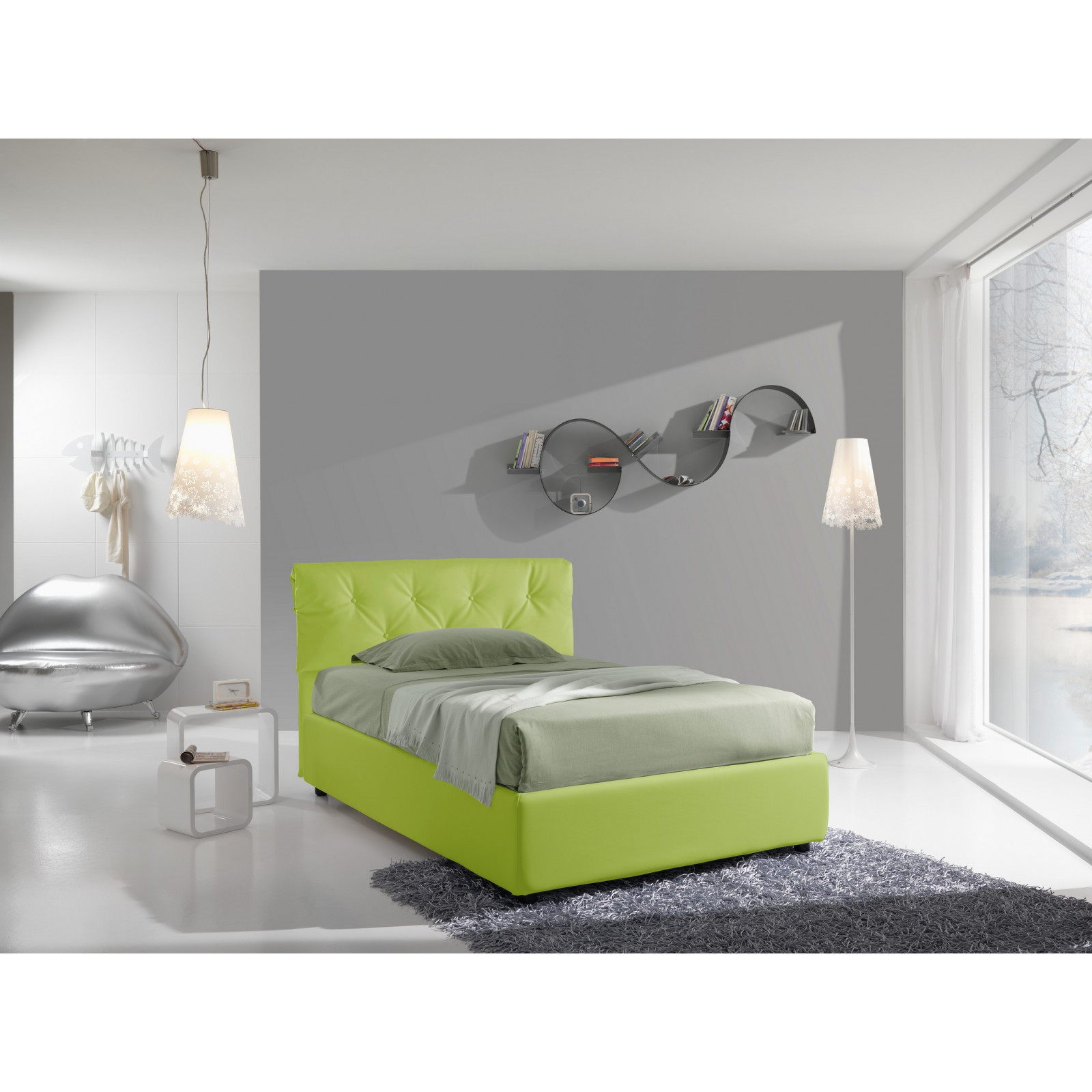 letto contenitore 1 piazza e mezzo ANITA 120 pelle sintetica Verde box