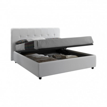Letto Contenitore Matrimoniale ANITA 160 pelle sintetica Bianca box contenitore rete cm. L.160 P.190