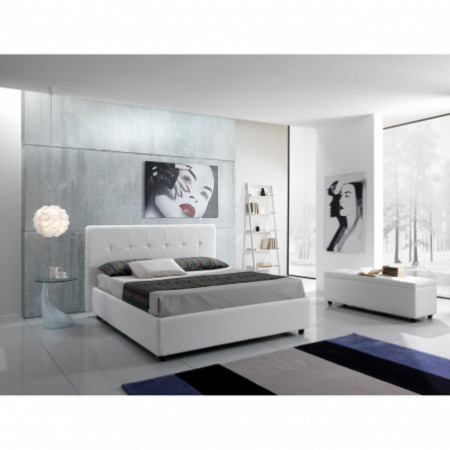 Letto Contenitore Matrimoniale ANITA 160 pelle sintetica Bianca box contenitore rete cm. L.160 P.190