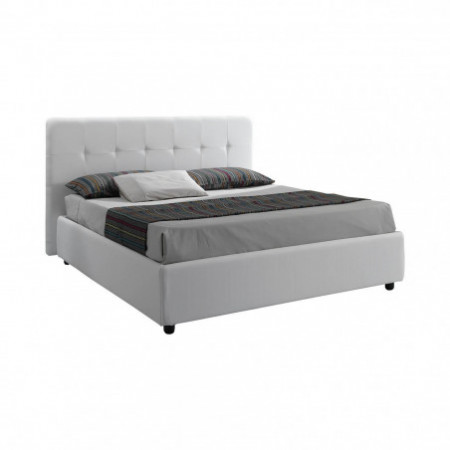 Letto Fisso Matrimoniale ANITA 160 pelle sintetica Bianca rete cm. L.160 P.190