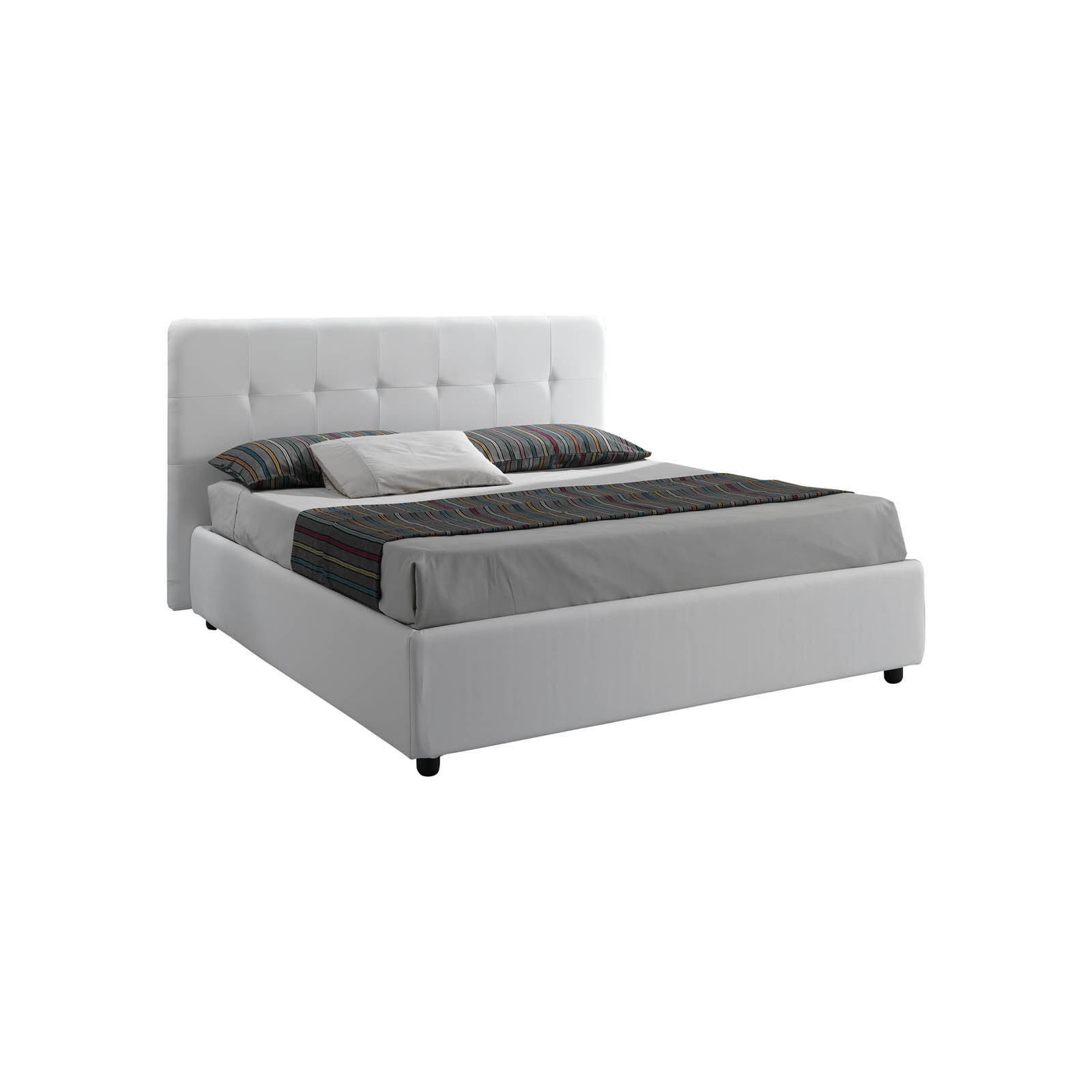 Letto Fisso Matrimoniale ANITA 160 pelle sintetica Bianca rete cm. L.160 P.190
