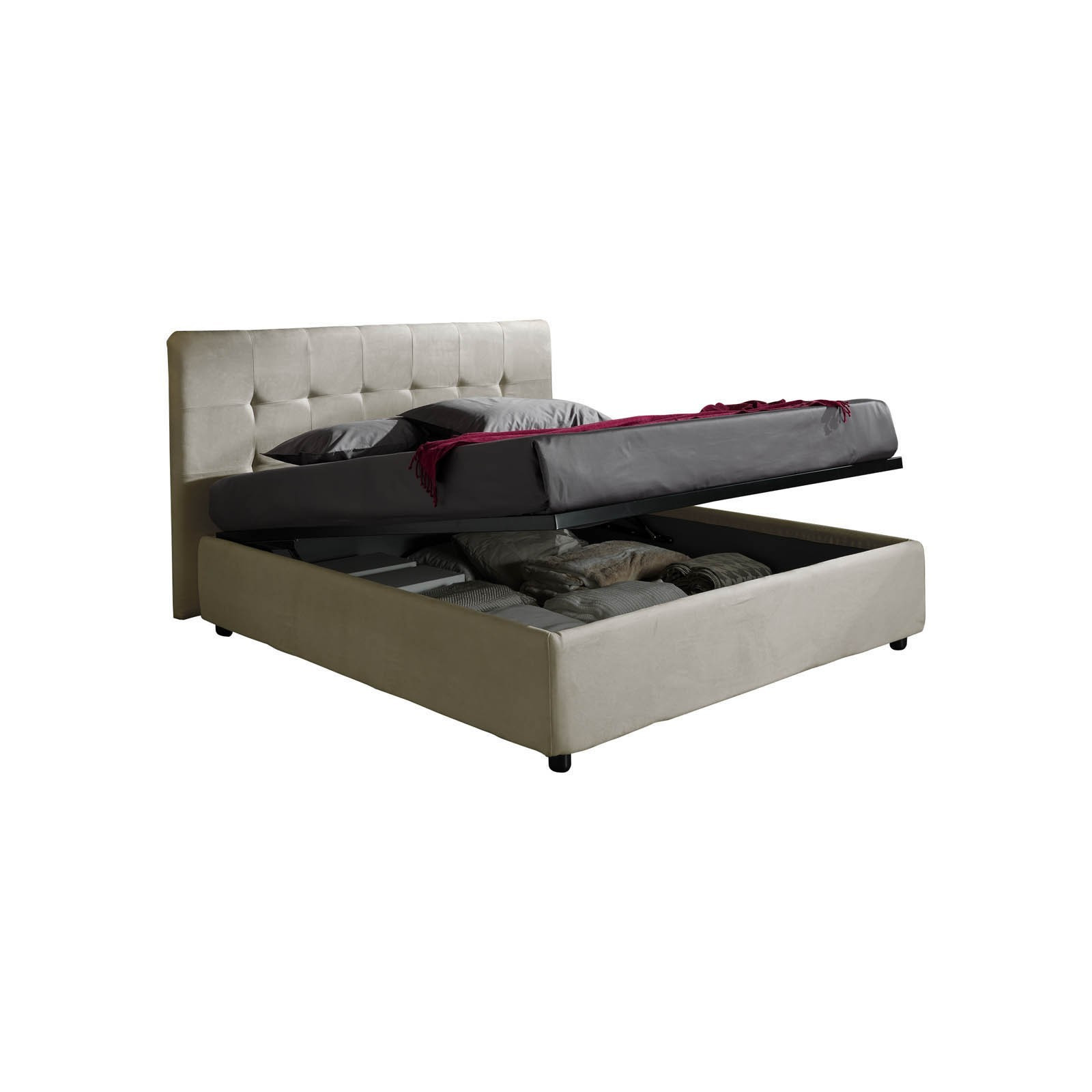 Letto Contenitore Matrimoniale ANITA 160 tessuto effetto velluto (microfibra) Tortora box contenitore rete cm. L.160 P.190