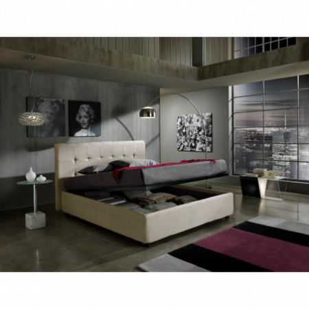 Letto Contenitore Matrimoniale ANITA 160 tessuto effetto velluto (microfibra) Tortora box contenitore rete cm. L.160 P.190