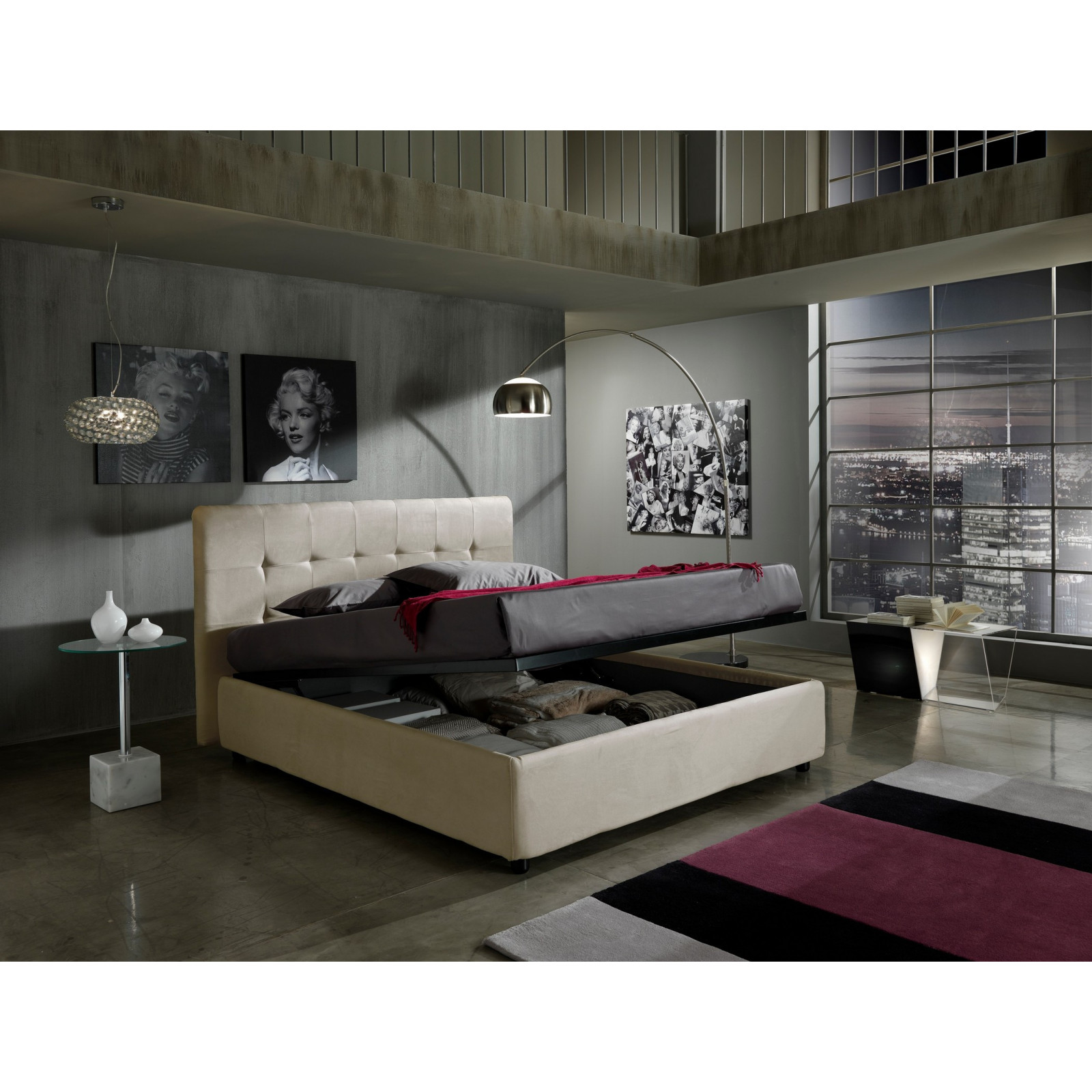 Letto Contenitore Matrimoniale ANITA 160 tessuto effetto velluto (microfibra) Tortora box contenitore rete cm. L.160 P.190