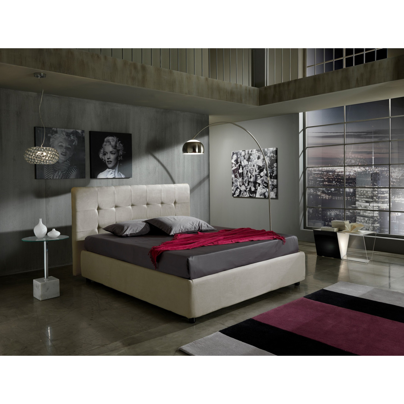 Letto Contenitore Matrimoniale ANITA 160 tessuto effetto velluto (microfibra) Tortora box contenitore rete cm. L.160 P.190