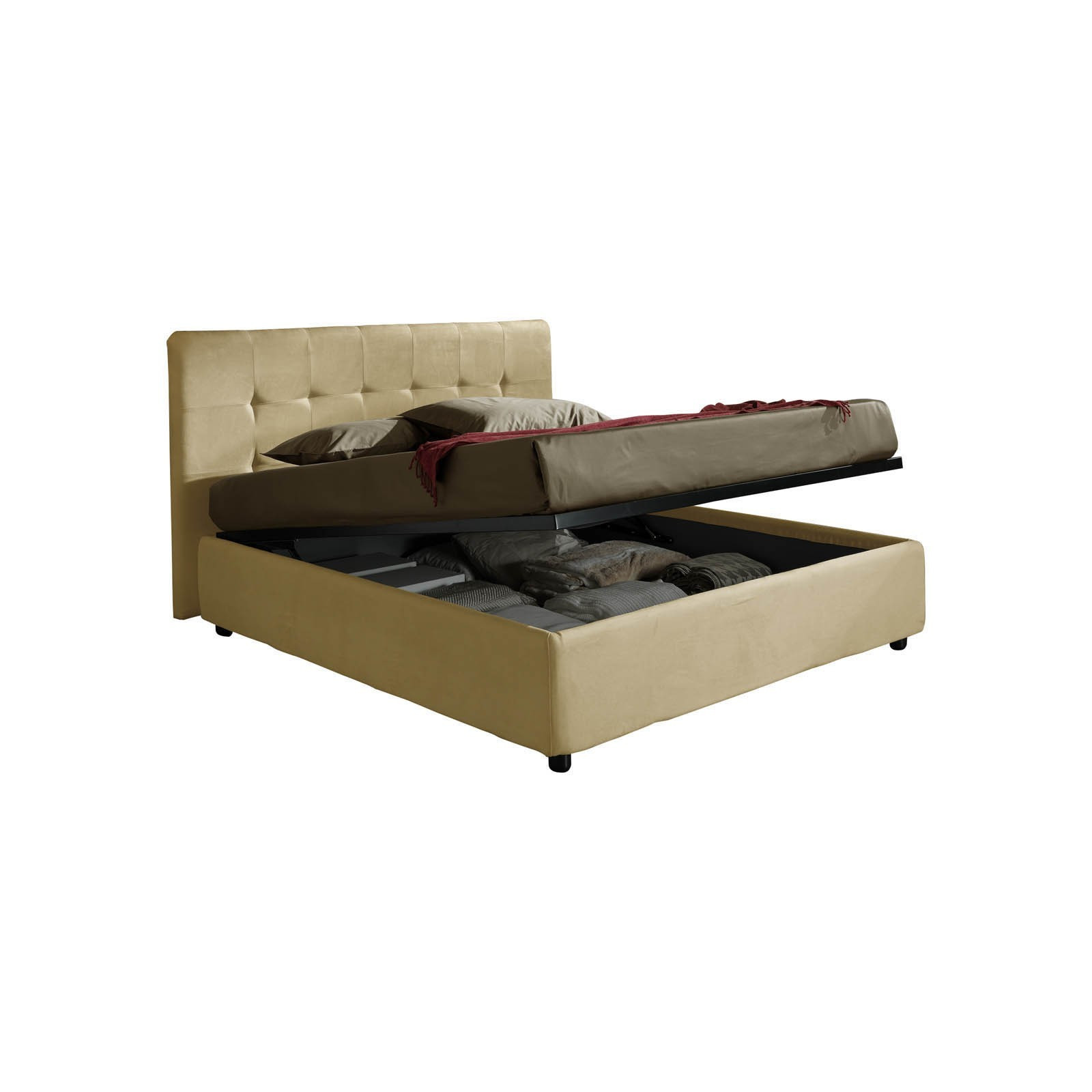 Letto Contenitore Matrimoniale ANITA 160 tessuto effetto velluto (microfibra) Beige box contenitore rete cm. L.160 P.190