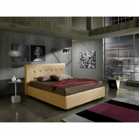 Letto Contenitore Matrimoniale ANITA 160 tessuto effetto velluto (microfibra) Beige box contenitore rete cm. L.160 P.190