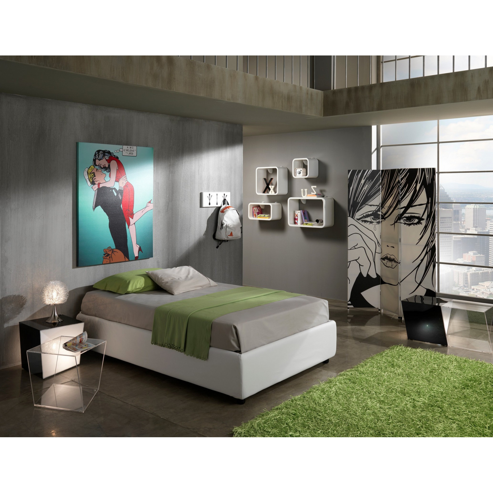Letto Fisso 1 Piazza e Mezzo SOMMIER ELEGANT 120 pelle sintetica Bianca rete cm. L.120 P.190