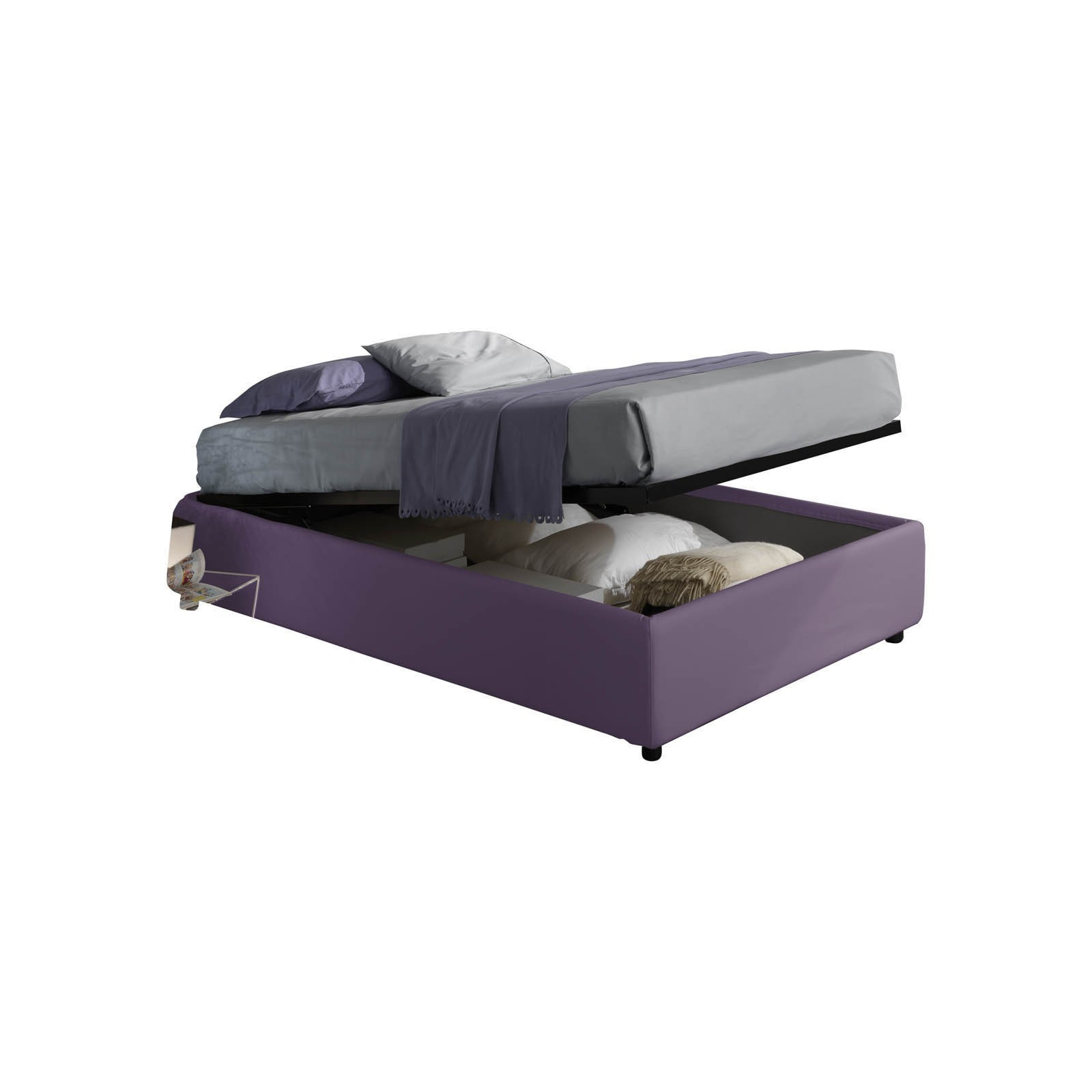 Letto Contenitore 1 Piazza e Mezzo SOMMIER ELEGANT 120 pelle sintetica Lavanda box contenitore rete cm. L.120 P.190