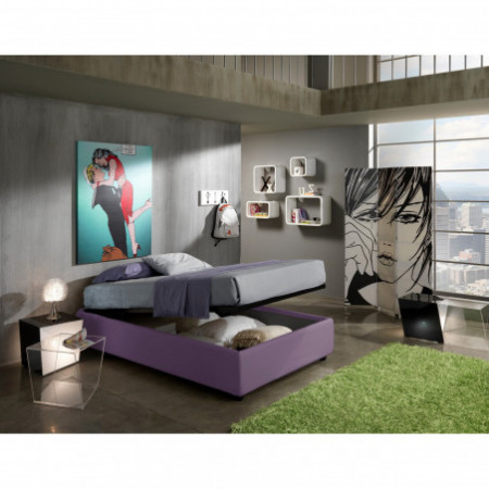 Letto Contenitore 1 Piazza e Mezzo SOMMIER ELEGANT 120 pelle sintetica Lavanda box contenitore rete cm. L.120 P.190