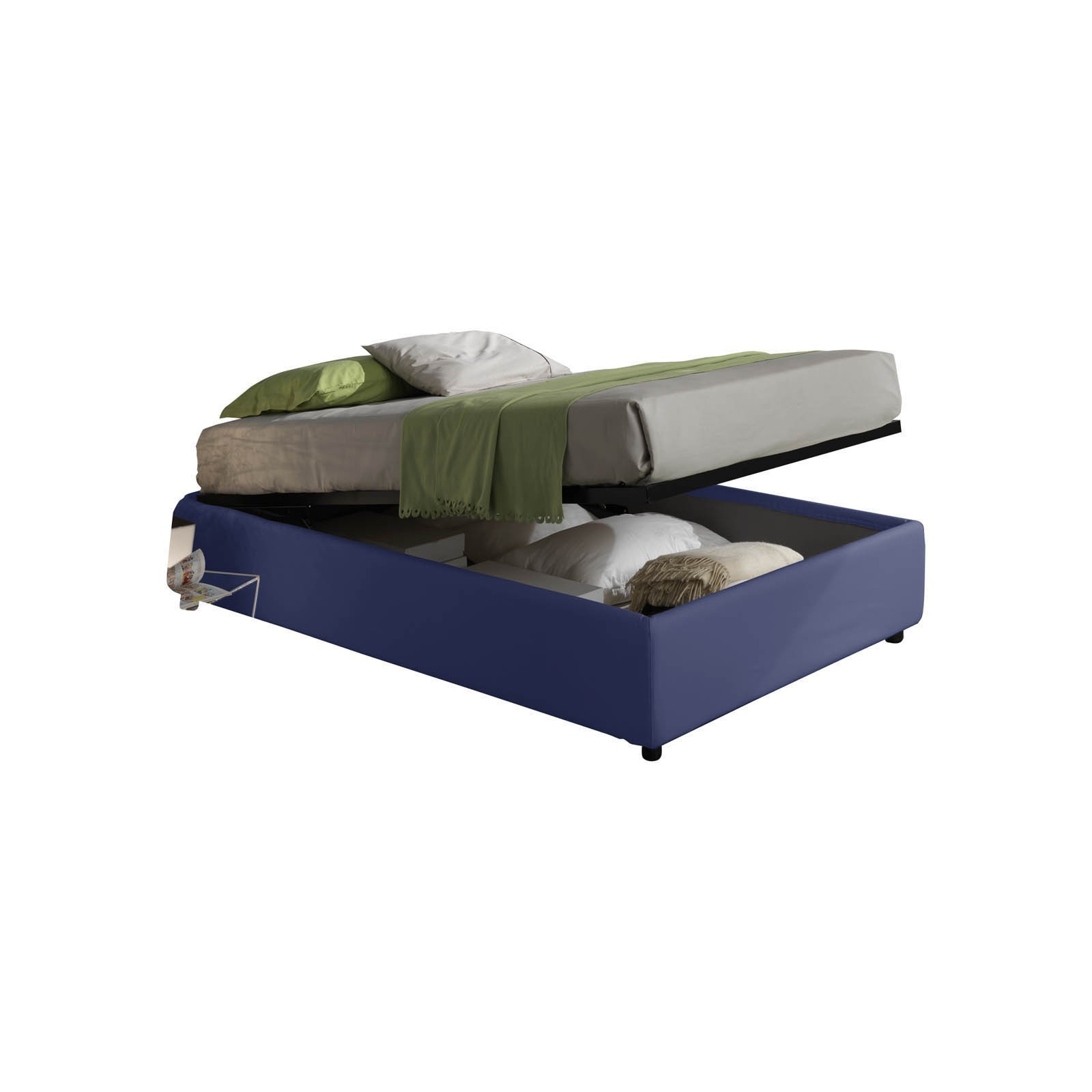 Letto Contenitore 1 Piazza e Mezzo SOMMIER ELEGANT 120 pelle sintetica Blu box contenitore rete cm. L.120 P.190