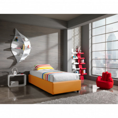 Letto Fisso Singolo SOMMIER ELEGANT 90 pelle sintetica Albicocca rete cm. L.90 P.190